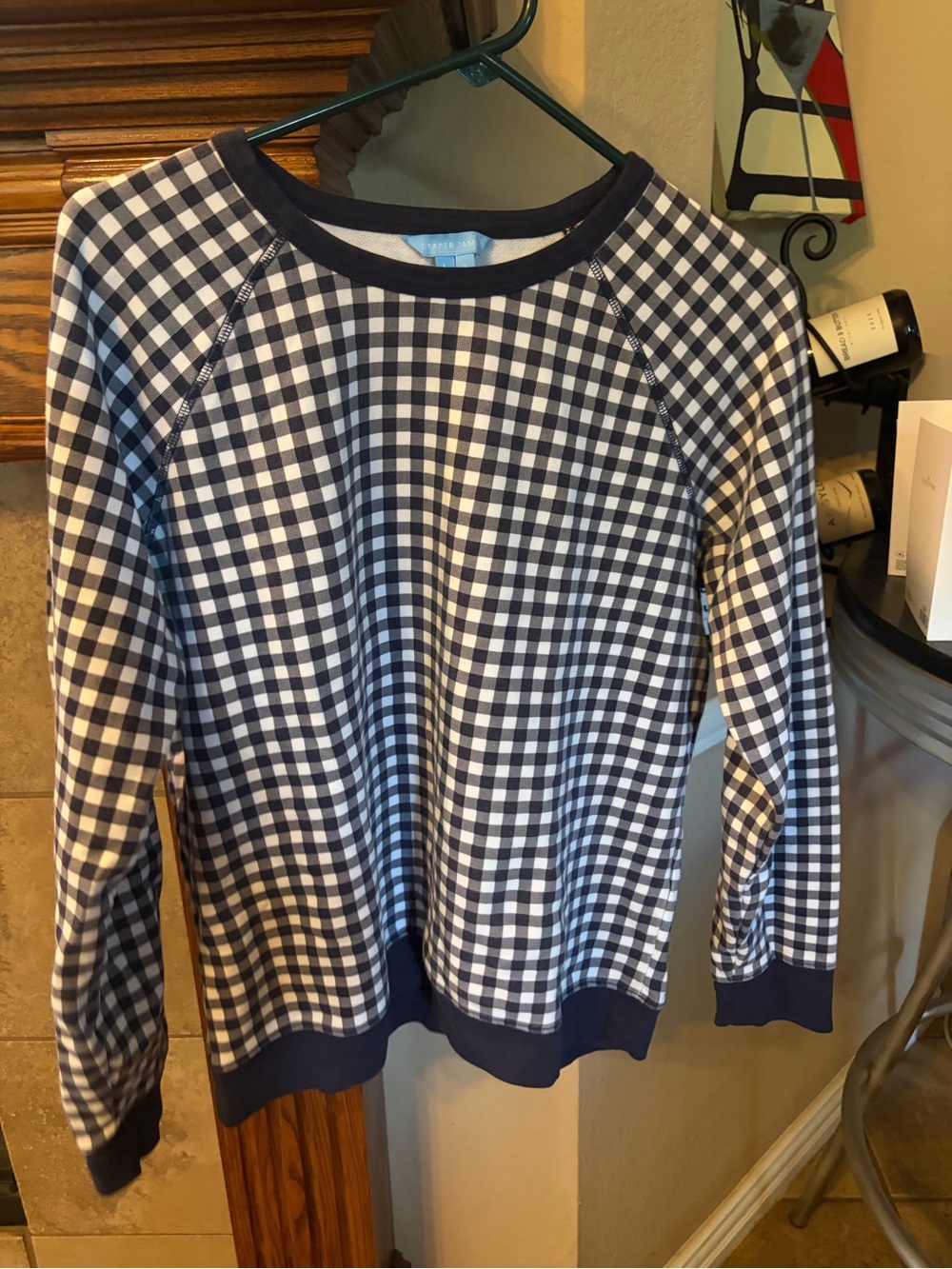 Draper James Navy and White Gingham Pullover Sweatshirt